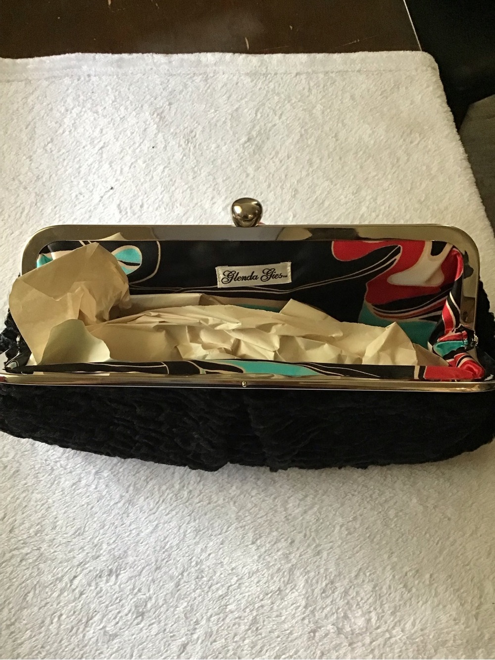 Black Faux Fur Clutch with Gold Kiss-Lock Frame - Picture 4 of 5